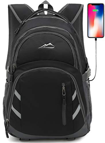 ProEtrade Backpack Bookbag for College Laptop Travel, Fit Laptop Up to 15.6 inch with USB Charging Port Multi Compartment Anti theft, Gift for Women Men (Black)