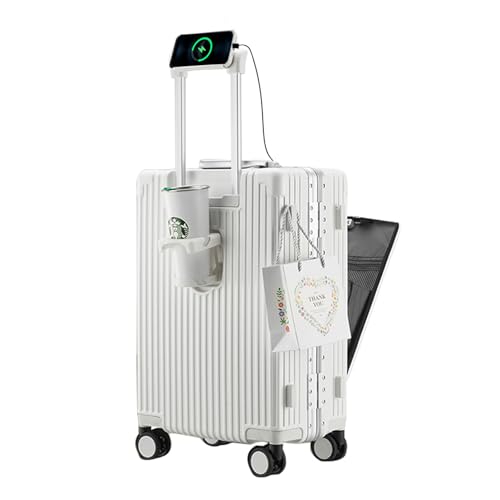 feilario 20in Aluminium Frame Hardside Expandable Spinner Wheel Luggage, Built-In TSA lock Carry on Suitcase, with Cup Holder & USB Port & Phone Holder