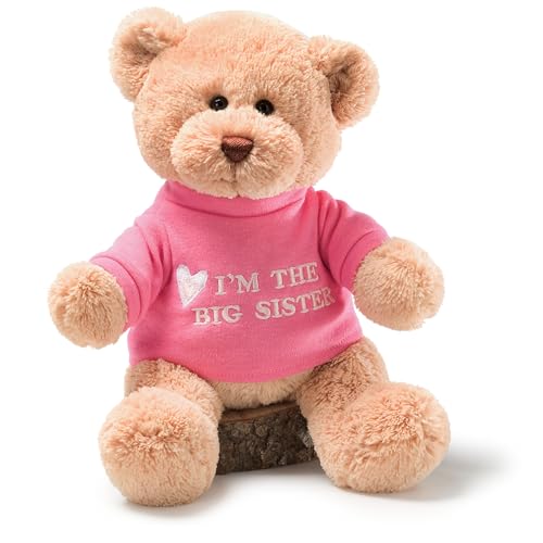 GUND “I’m The Big Sister” Message Bear with Pink T-Shirt, Teddy Bear Stuffed Animal for Ages 1 and Up, Brown, 12”
