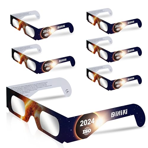 biniki Solar Eclipse Glasses AAS Approved 2024 - CE & ISO Certified Safe Shades for Direct Sun Viewing(6 Packs)