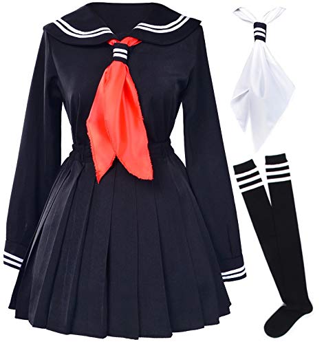Classic Japanese School Girls Sailor Dress Shirts Uniform Anime Cosplay Costumes with Socks Set(Black)(M = Asia L)(SSF08BK)