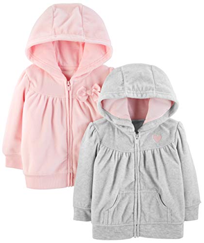 Simple Joys by Carter's Baby Girls' 2-Pack Fleece Full Zip Hoodies, Light Grey/Pink, 18 Months