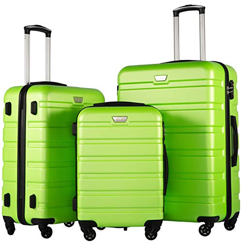 Coolife Luggage 3 Piece Set Suitcase Spinner Hardshell Lightweight TSA Lock (apple green2)