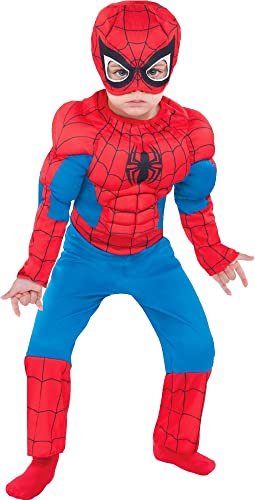 Party City Classic Spider-Man Muscle Halloween Costume for Toddler Boys, Marvel Comics, 3-4T, Includes Jumpsuit and Mask