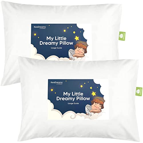 KeaBabies 2-Pack Toddler Pillow - Soft Organic Cotton Toddler Pillows for Sleeping, 13X18 Small Pillow for Kids,Kids Pillows for Sleeping,Kids Pillow for Travel,School, Nap,Age 2 to 5 (Soft White)