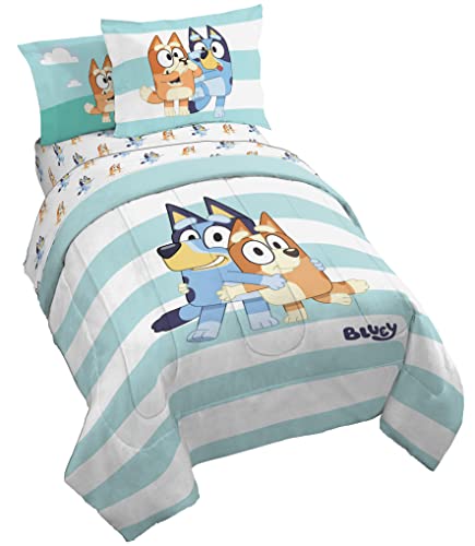 Jay Franco Bluey & Bingo 5 Piece Twin Size Bed Set - Includes Comforter & Sheet Set - Super Soft Kids Bedding Fade Resistant Microfiber (Official Bluey Product)