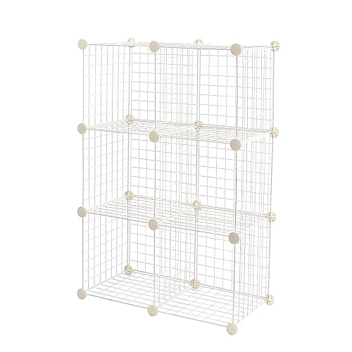 Amazon Basics 6-Cube Wire Grid Stackable Storage Shelves, 12 x 12-Inches, White