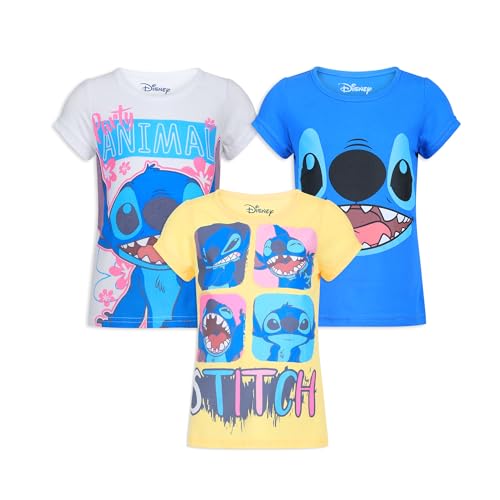 Disney Girls Lilo and Stitch 3 Pack T-Shirts for Little and Big Kids– White/Yellow/Blue