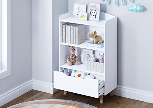 UTEX Kids Bookshelf, Wood Kids Toy Storage Organizer, Children's Bookcases with Storage and Drawer for Playroom,Bedroom,Nursery School,White