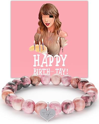 Buewutiry Pink Bracelets Birthday Gifts, Merch, Bracelet with Birthday card for Girl Women Sister and Her. Birthday Party Decorations