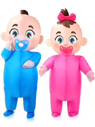 ramede 2 Pcs Giant Inflatable Baby Costume 96 Inch Gender Reveal Costume Boy and Girl Blow Costume Outfit for Adult Baby Shower Gender Reveal Party Halloween Christmas Cosplay Supplies