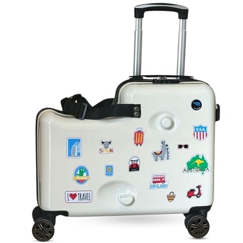 Cegali 2024 Itsy Rider 20' Ride-on Suitcase for Kids with Double Spinner Wheels (Beige - Travel Stickers)