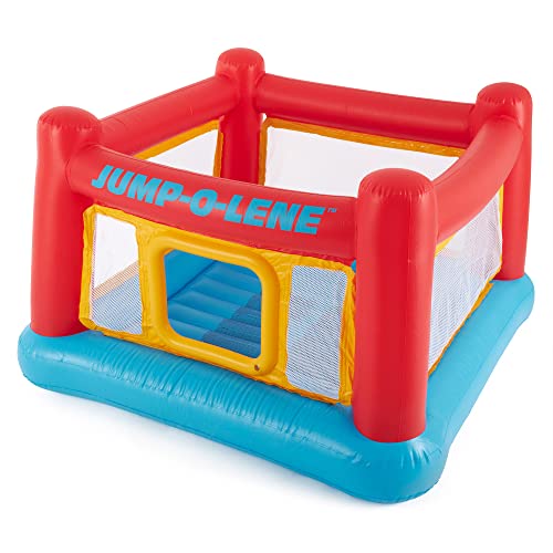 Intex Inflatable Jump-O-Lene Indoor or Outdoor Playhouse Trampoline Bounce Castle House with Crawl-Thru Door and Net for Kids Ages 3-6