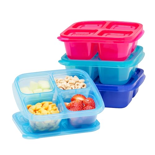 EasyLunchboxes® - Original Stackable Snack Boxes - Reusable 4-Compartment Bento Snack Containers for Kids and Adults, BPA-Free and Microwave Safe Food and Meal Prep Storage, Set of 4 (Jewel Brights)