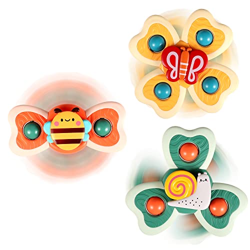 3PCS ALASOU Silicone Suction Cup Spinner Toys for 1 Year Old Boy Girl|Novelty Spinning Tops Bath Toys for Kids Ages 1-3|Sensory Toys for Toddlers 1-3 Year Old Boy Birthday Gift