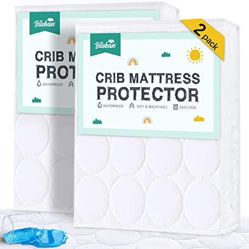 Crib Mattress Protector 2 Pack Pad Waterproof, Quilted Crib Mattress Cover Sheets Fitted, Absorbent & Noiseless Mattress Protector Fit Baby Toddler Bed Mattress Pad (Standard Size 52” x 28”)