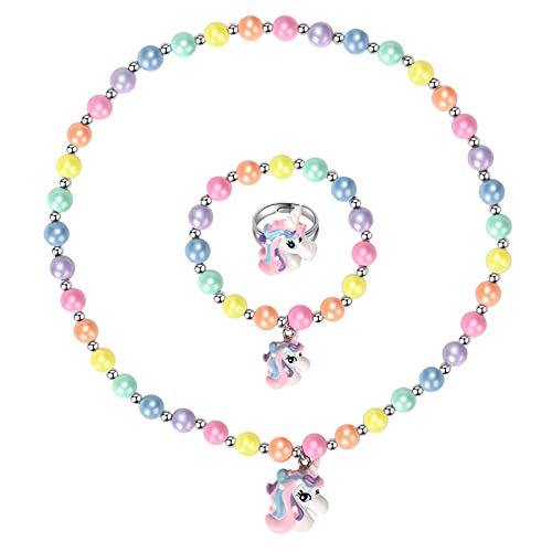 Msnailfly Unicorn Stretch Necklace Little Girl Toddler Necklace Bracelet Set, Little Princess Jewelry Accessories Favors Bags for Girls (2)