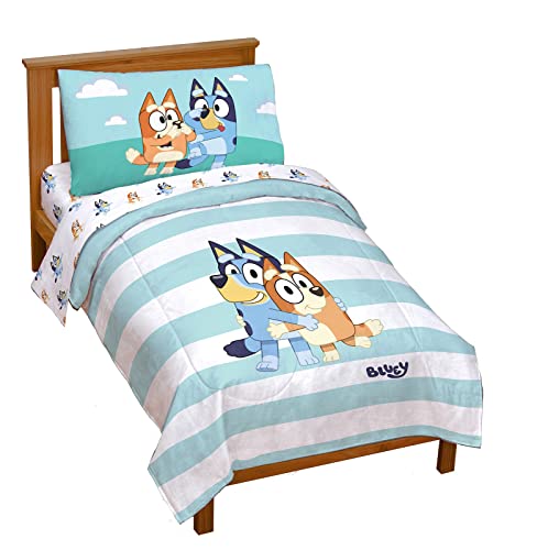 Jay Franco Bluey & Bingo 4 Piece Toddler Size Bed Set – Super Soft Microfiber Bed Set Includes Size Comforter & Sheet Set (Official Bluey Products)