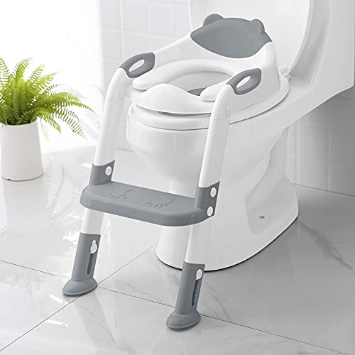 Training potty,potty training toilet,SKYROKU Training Toilet for Kids Boys Girls Toddlers-Comfortable Safe Potty Seat with Anti-Slip Pads Ladder (Grey)