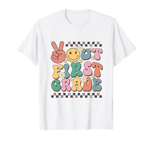 Groovy Last Day Of School 1st Grade Peace Out First Grade T-Shirt