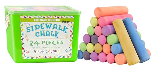 Kid Made Modern Sidewalk Chalk Set for Kids - Washable, Colored Chalk for Outdoor Play and Chalkboard Art - Ages 3+ (24 Pieces, Multicolor)