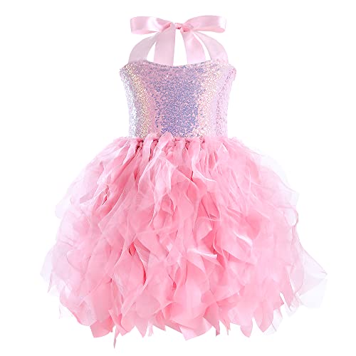 Tutu Dress for Girls Sequin Tulle Princess Prom Dresses for Toddler Kids Little Girl Fancy Sparkly Birthday Party Outfit Pink