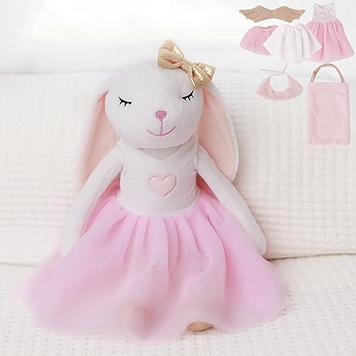 Perfectto Design Bunny Ballerina Stuffed Animal for Girls, Plush Toy Doll - Cute Doll Set Dress Up for 3 4 5 Year Old Girl - Gift for Little Girl, Birthday, Christmas Age 3-9