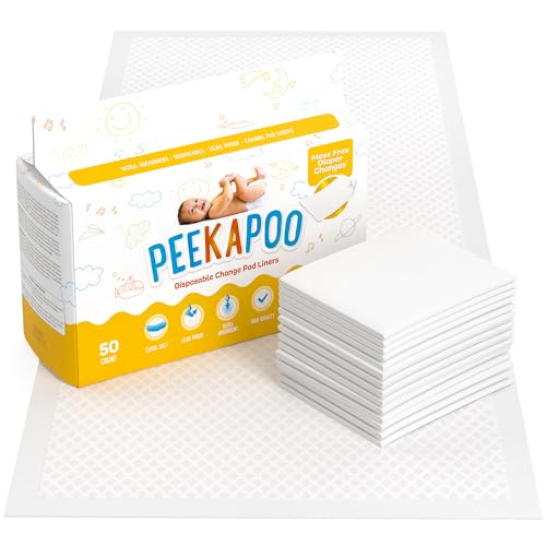 Peekapoo - Disposable Changing Pad Liners (50 Pack) Super Soft, Ultra Absorbent & Waterproof - Covers Any Surface for Mess Free Baby Diaper Changes
