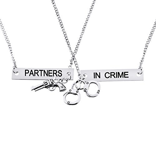 MJartoria Best Friend Necklaces Partners in Crime Engraved Friendship BFF Necklace for 2(Silver color3)