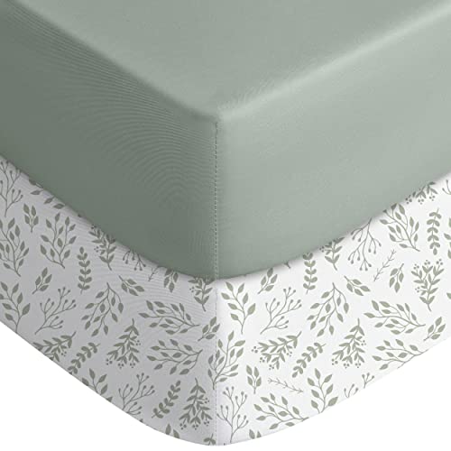 Yoofoss Baby Crib Sheets for Boys Girls, Fitted Crib Sheet 2 Pack for Standard Crib and Toddler Mattress, Super Soft Microfiber Baby Sheet 28x52x8in(Green+Leaf)