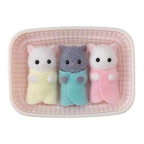 Calico Critters Persian Cat Triplets - Collectible Dollhouse Figures with Cradle Accessory