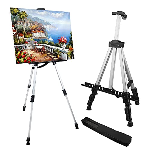 Artist Easel Stand, RRFTOK Metal Tripod Adjustable Easel for Painting Canvases Height from 17 to 66 Inch,Carry Bag for Table-Top/Floor Drawing and Displaying