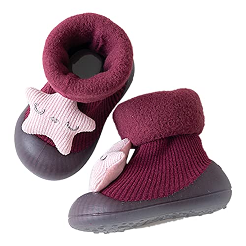 First Walker Shoes for Baby Boy Sock Shoes Non Slip Rubber Sole Sneaker Cartoon Floor Slipper for Girls Boys Christmas Baby Outfit Brown