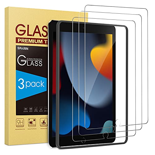 SPARIN (3 Pack Screen Protector Compatible with iPad 9th 8th 7th Generation, Tempered Glass Compatible with iPad 10.2 Inch 2021 2020 2019 Model (iPad 9 8 7)