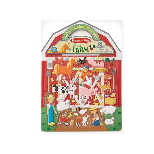 Melissa & Doug Puffy Sticker Play Set - On the Farm - 52 Reusable Stickers, 2 Fold-Out Scenes - Restickable Farm Sticker Book, Puffy Farm Animals Removable Stickers For Kids Ages 4+