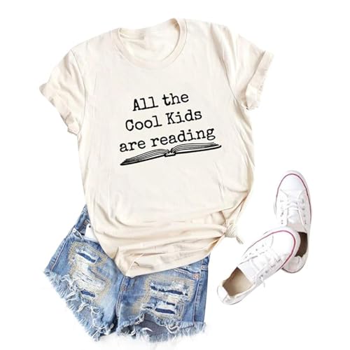 All The Cool Kids are Reading Graphic Shirt Women Short Sleeve Book Lovers Letter Printed Tee Tops Teacher Shirts Tshirt