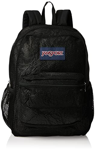 JanSport Eco Mesh Backpack Black, 17” x 12.5” x 6” - Semi-Transparent Bookbag for Adults with Laptop Sleeve, Padded Back Panel - Large Backpack