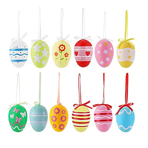 24 PCs Easter Eggs Hanging Easter Gifts Party Favors, Bright Easter Basket Stuffers for Easter Tree Decorations for Yard Classroom