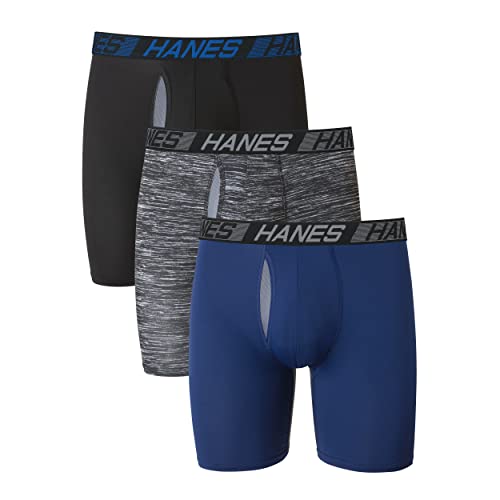 Hanes Men's X-Temp Total Support Pouch Boxer Brief, Anti-Chafing, Moisture-Wicking Underwear, Multi-Pack, Long Leg-Assorted, Large