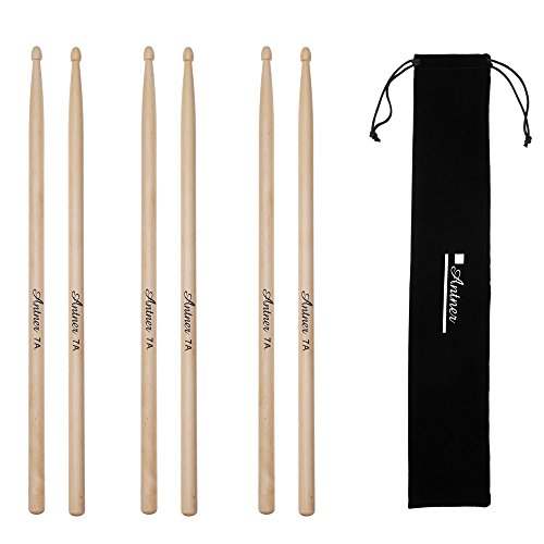 Antner 3 Pairs Maple Wood Drumsticks 7A Drum Sticks for Kids and Beginners