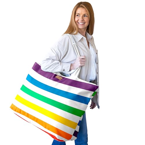 Fit & Fresh All The Things Weekender Bag for Women, Large Tote Bag For Women, Travel Bag For Women, Overnight Bag, Beach Bag, 22”x18”x12” Large Tote Bag With Compartments, Colorful Stripe