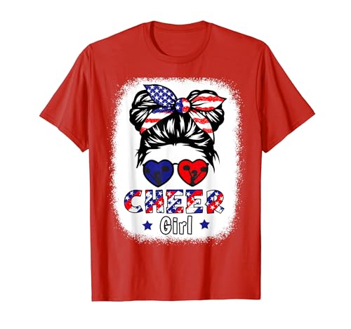 American Flag Cheer Girl 4th July USA Patriotic Cheerleader T-Shirt