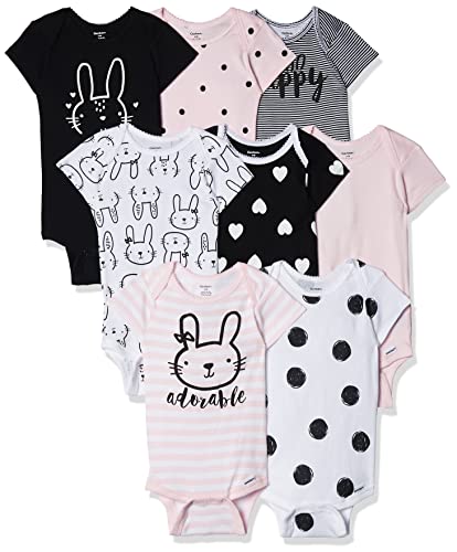 Gerber Baby Girl's 8-Pack Short Sleeve Onesies Bodysuits, Pink Bunny, Newborn