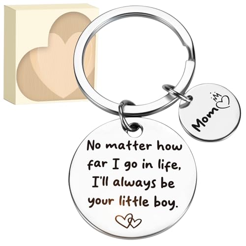 Mothers Day Gifts for Mom from Son - Keychain Mother's Day Gift Ideas Engraved No Matter How Far, Always Your Little Boy, Birthday Valentine’s Day Christmas Stocking Stuffers for Stepmom Mother in Law