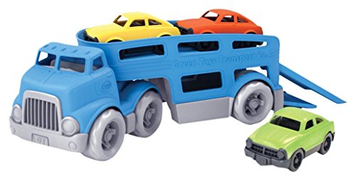 Green Toys Car Carrier, Blue - Pretend Play, Motor Skills, Kids Toy Vehicle. No BPA, phthalates, PVC. Dishwasher Safe, Recycled Plastic, Made in USA (4 Piece Set)