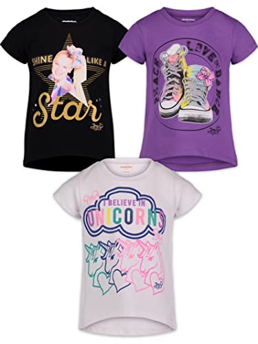 JoJo Siwa Little Girls 3 Pack T-Shirts Purple/Black/White 7-8