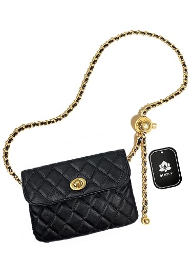 BEMYLV Leather Chain Belt Bag for Women Crossbody Waist Purse Fanny Pack Fashion Evening Clutch Mini Handbag Detachable