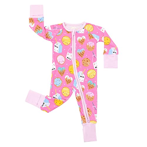 Little Sleepies Zippy Baby & Toddler Pajamas - Bamboo Viscose Sleeper for Boys and Girls, Newborn Sleeper w/ 2-Way Zipper w/Mitten Cuffs, Made From Viscose from Bamboo, Pink Cookies & Milk, 3-6M