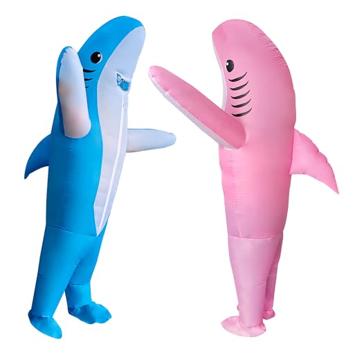DeHasion 2 Packs Inflatable Shark Costume Inflatable Animal Blow-up Costume for Adult/Halloween/Christmas/Birthday/Holiday (Blue/Pink Shark)