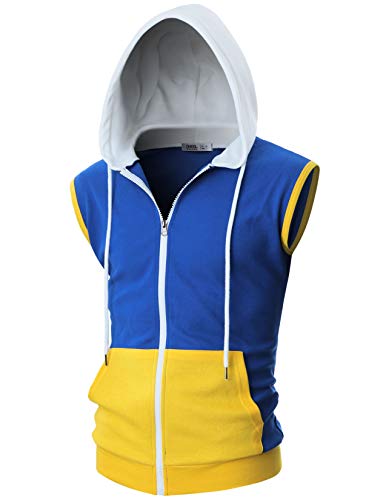 Ohoo Men's Slim Fit Sleeveless Zip Up Hoodie Vest for Customize Costume / DCF052-BLUE/WHITE-M